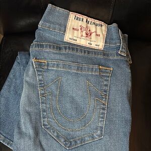 True Religion Blue Boot Cut Jeans with Signature Stitching